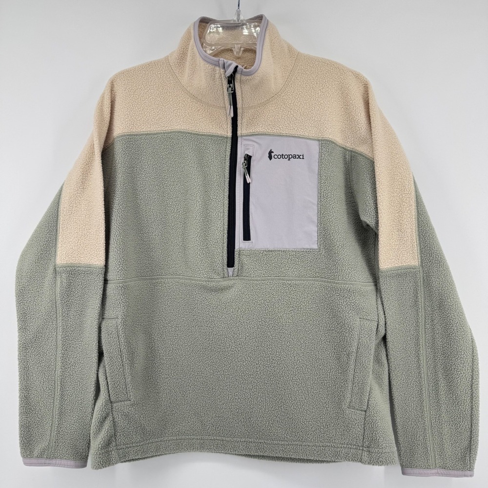 Cotopaxi Abrazo Fleece Pullover Women Size M Green Beige Colorblock Quarter Zip